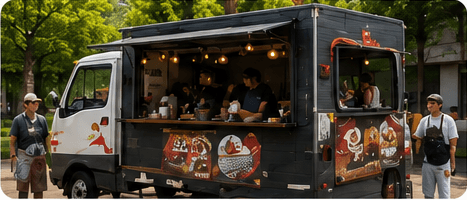 キッチンカーでのターポリン看板の活用イメージ